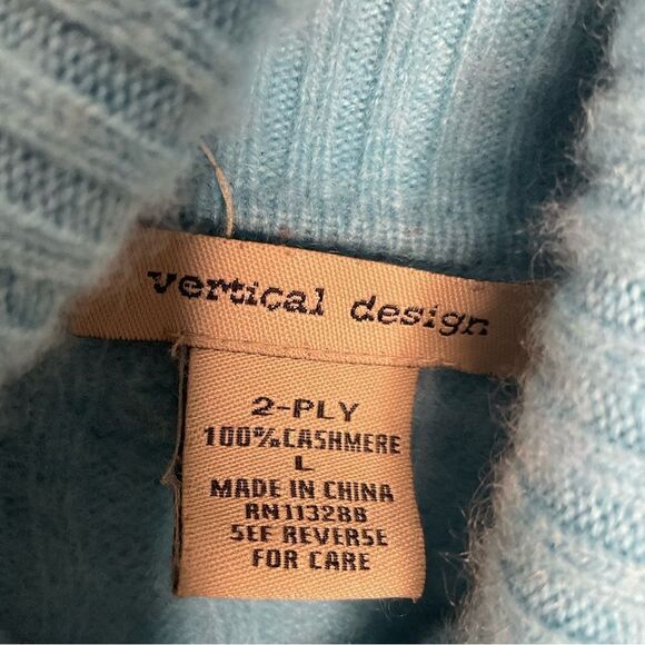 Vertical Design 2-Ply Baby Blue 100% Cashmere PLUSH Lux Turtleneck Sweater -Sz L - Picture 7 of 7